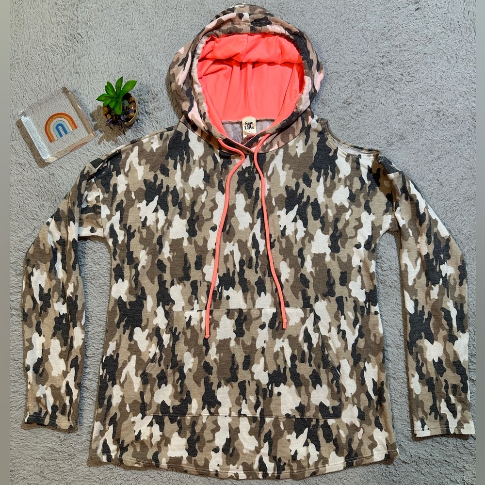 Sew In Love Camouflage Hoodie with Neon Orange Lining